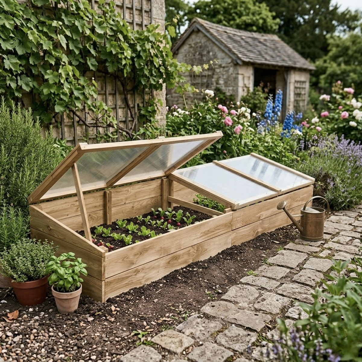 Mini serre de jardin jardinière en bois et polycarbonate