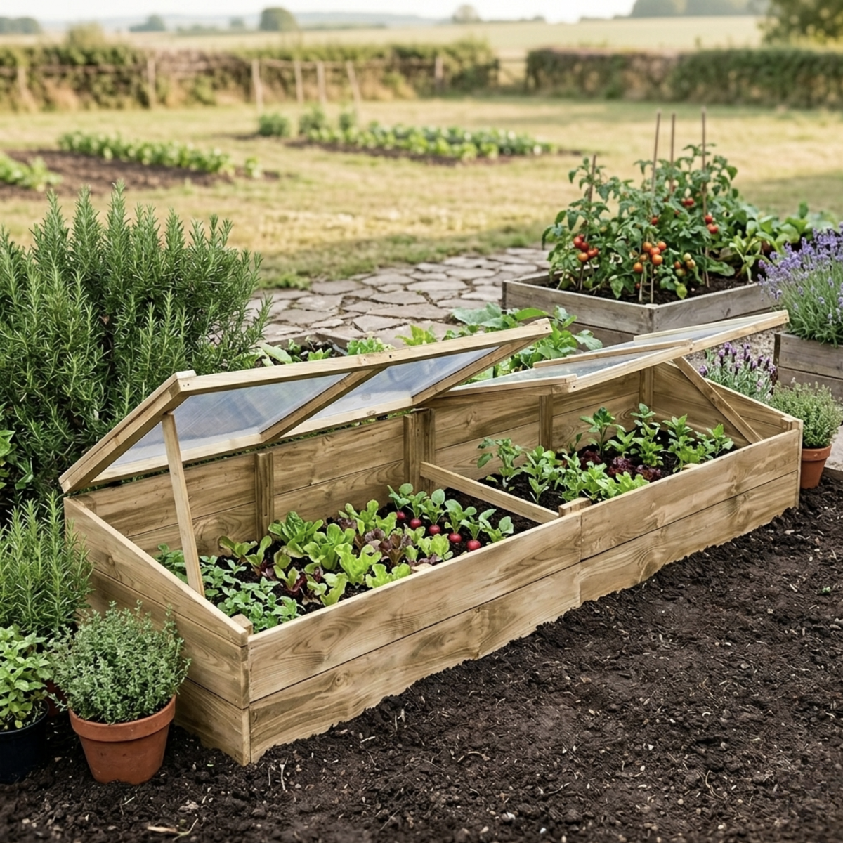 Mini serre de jardin jardinière en bois et polycarbonate