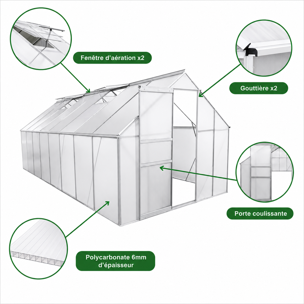 Serre de jardin 12,25 m² en polycarbonate