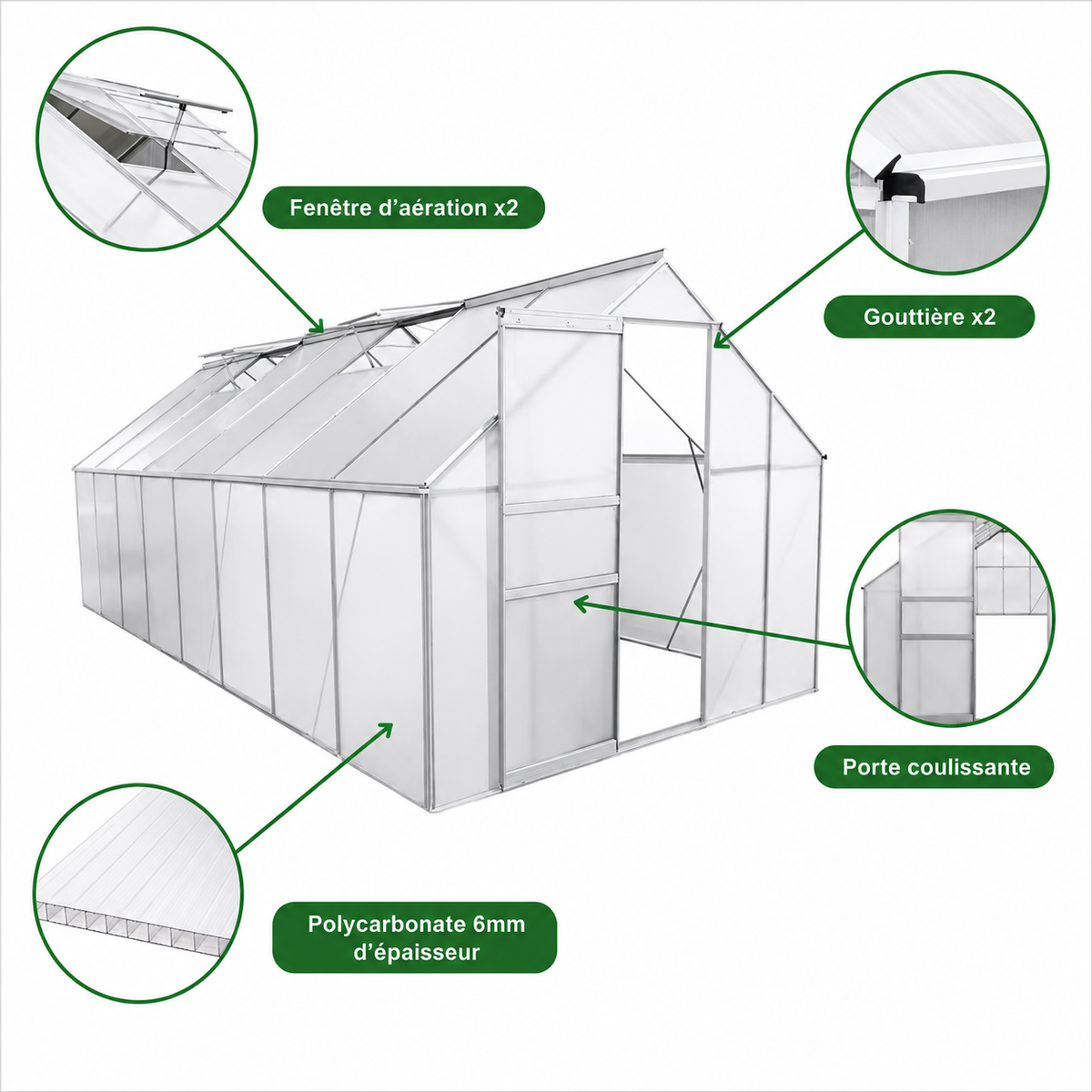 Serre de jardin 12,25 m² en polycarbonate